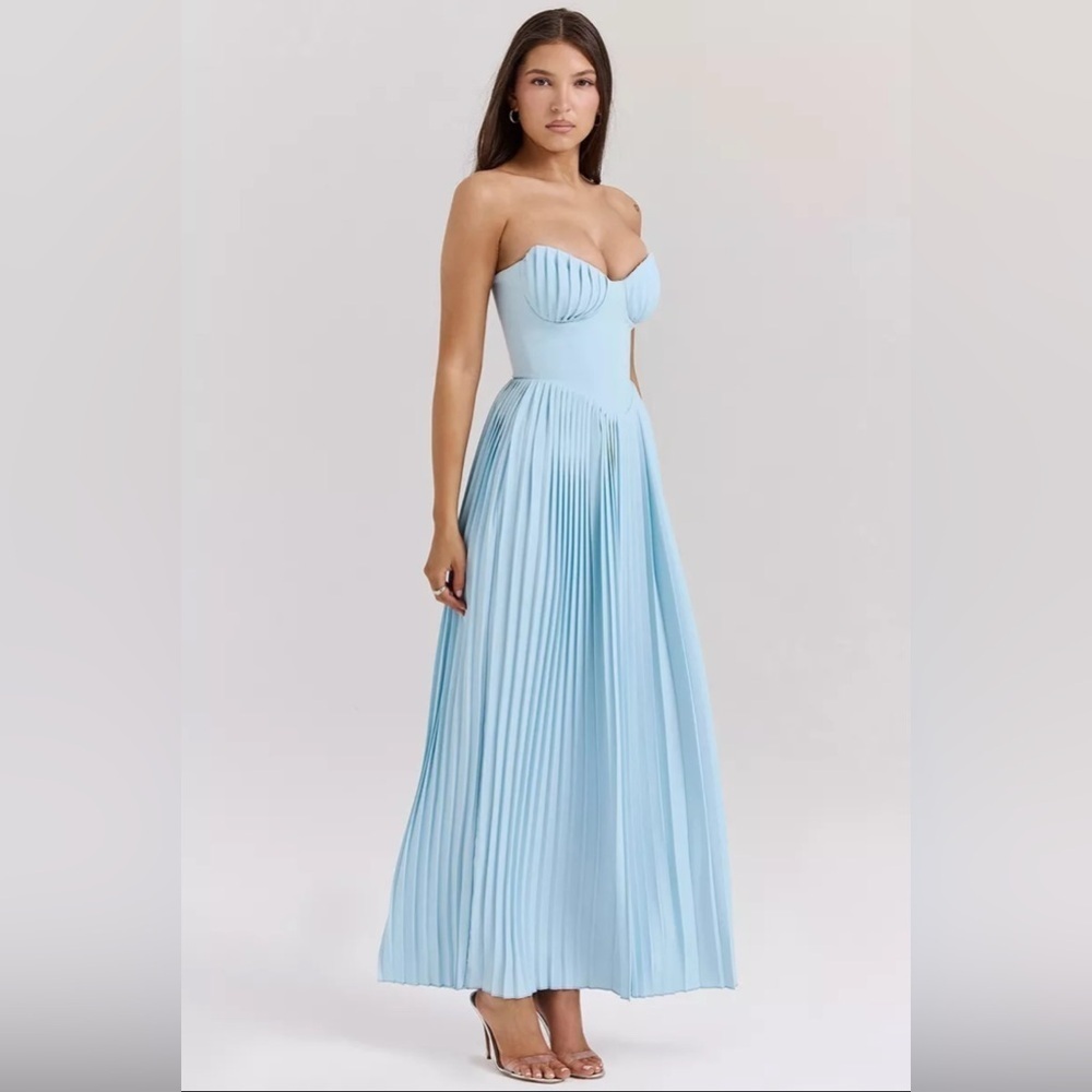 HOUSE OF CB 'Marcella' Ocean Blue Pleated Maxi Dress